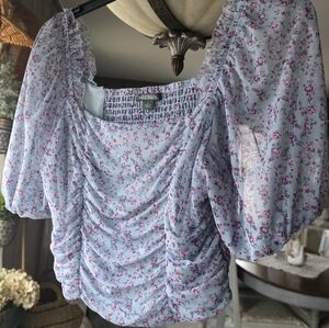 Wild Fable Blue Floral Ruched Blouse
